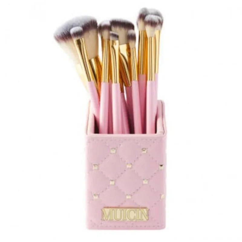 Muicin Natural Hair 12 Pieces Pink Studded Makeup Brushes Set