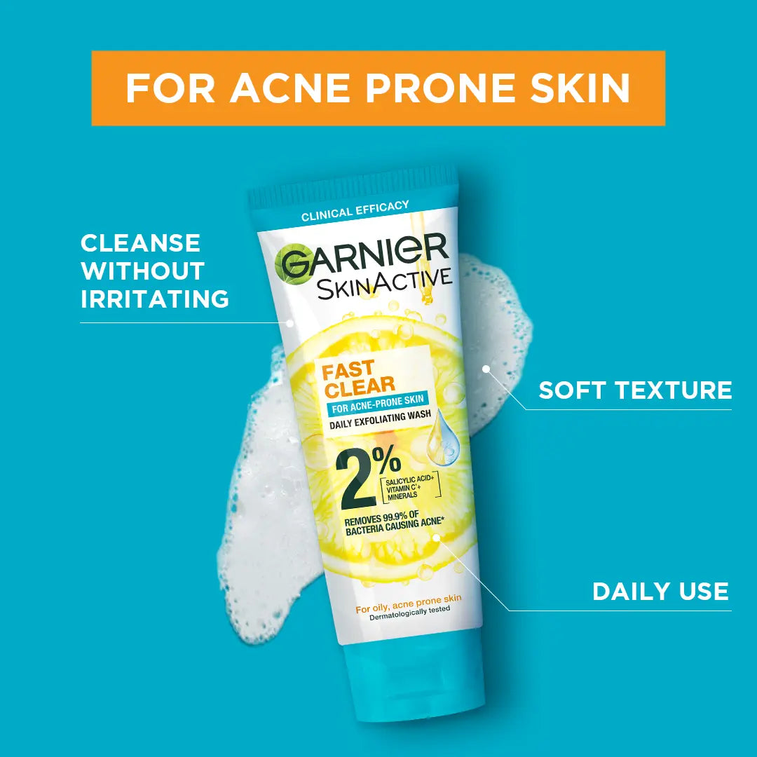 Garnier Fast Clear Facewash For Acne Prone Skin 100ml