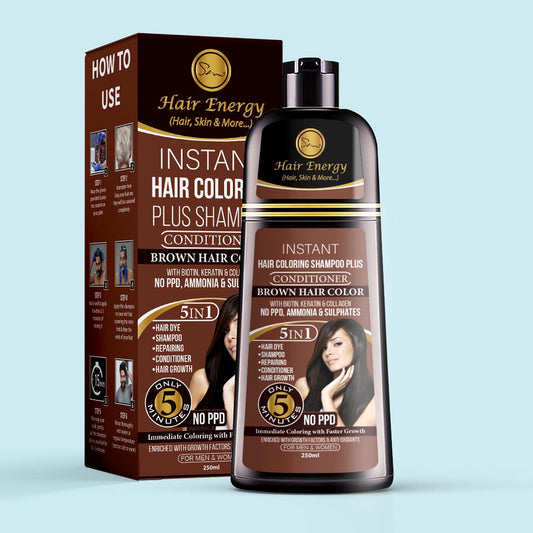 Hair Energy 100 Organic Aloevera GelInstant Hair Coloring Shampoo+Conditioner (Brown)