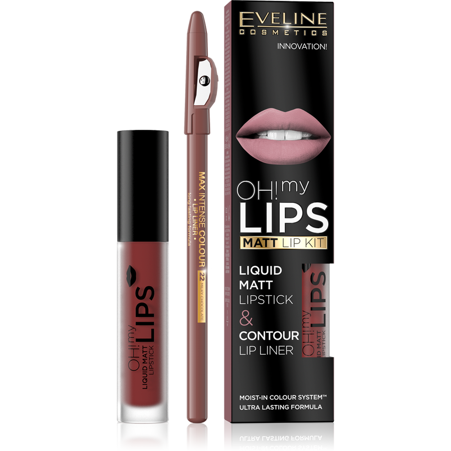 Eveline Oh! My Lips Liquid Matt Lipstick & Lip Liner - 16 Extraordinary Red