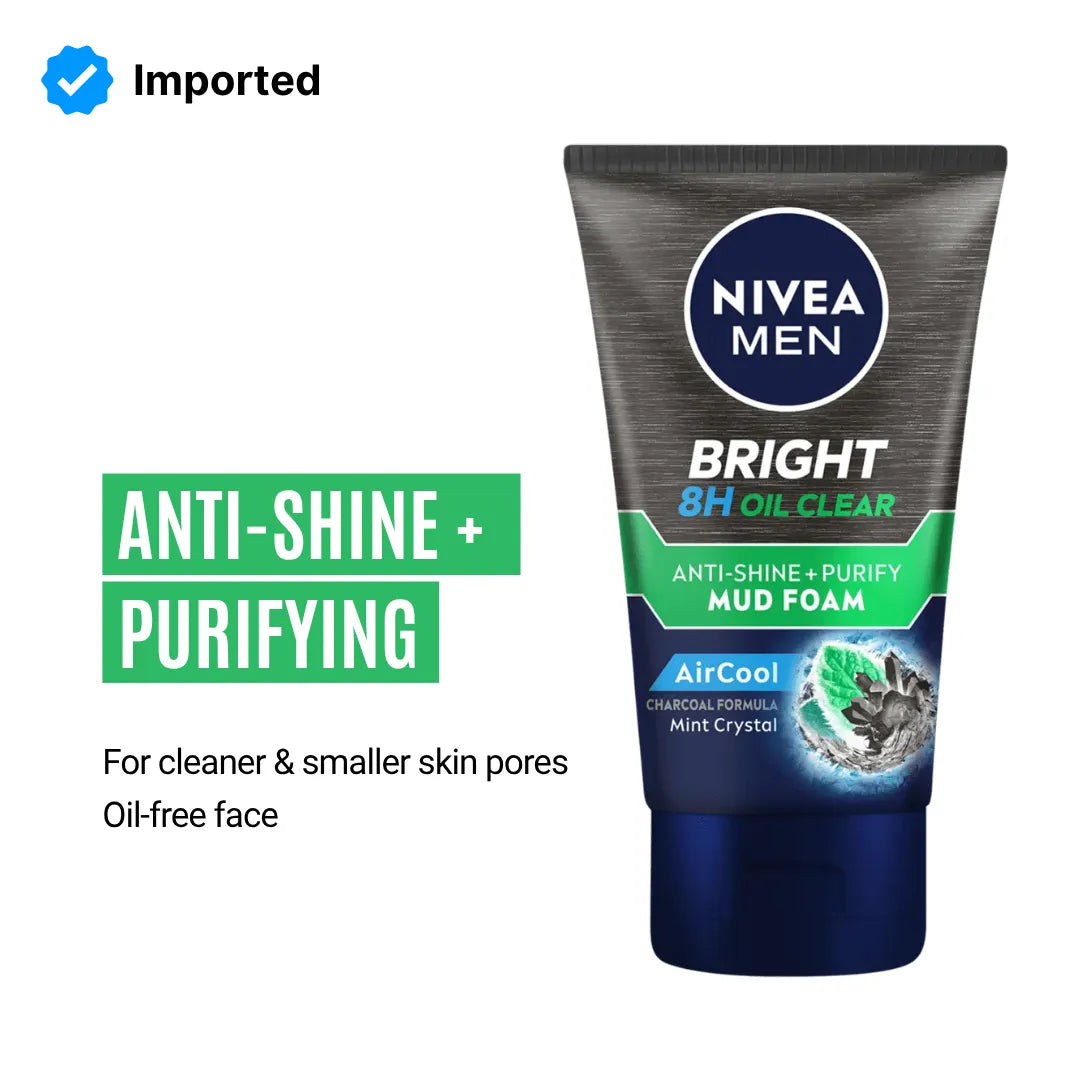 Nivea Men Bright 8H Oil Clear Anti Shine + Purify Mud Foam - 100ml