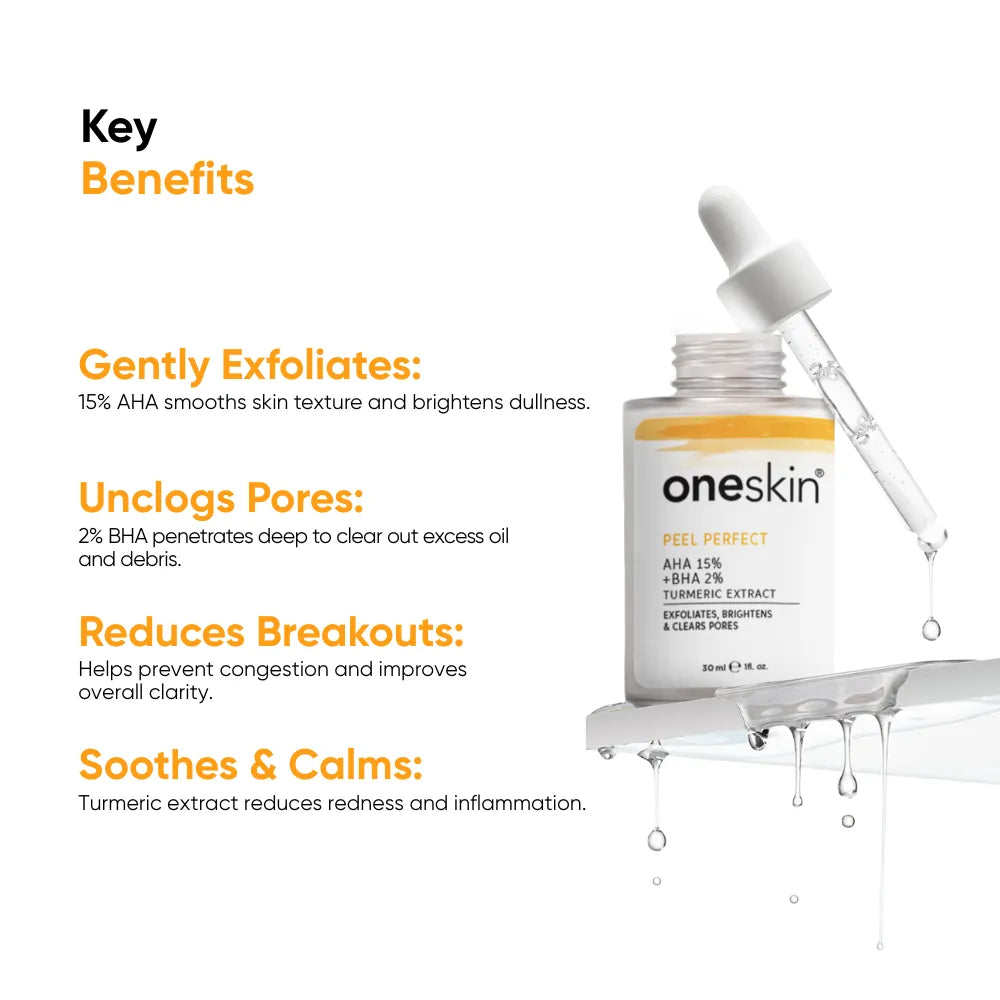 Oneskin Peel Perfect AHA 15% + BHA 2%, Turmeric Extract - 30ml