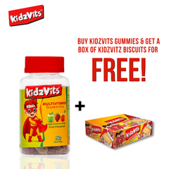Kidzvits Multivitamin Gummies - Fruit Flavored Vitamin Jellies + Free Biscuits Pack