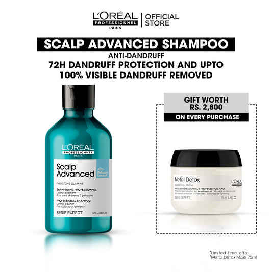 Loreal Professionnel Serie Expert Scalp Advanced Anti-Dandruff Shampoo 300ml+ Free Metal Detox Mask - 75ml