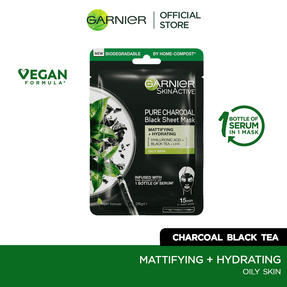 Garnier Skin Active Pure Charcoal Black Tea Tissue Face Mask - Mattifying - Premium Skin Care Masks & Peels from Garnier - Just Rs 352! Shop now at Cozmetica