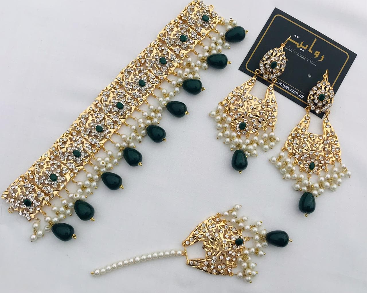 Rawayat Hyderabadi Choker Set-11 (Green) - Premium  from Rawayat - Just Rs 2450.00! Shop now at Cozmetica