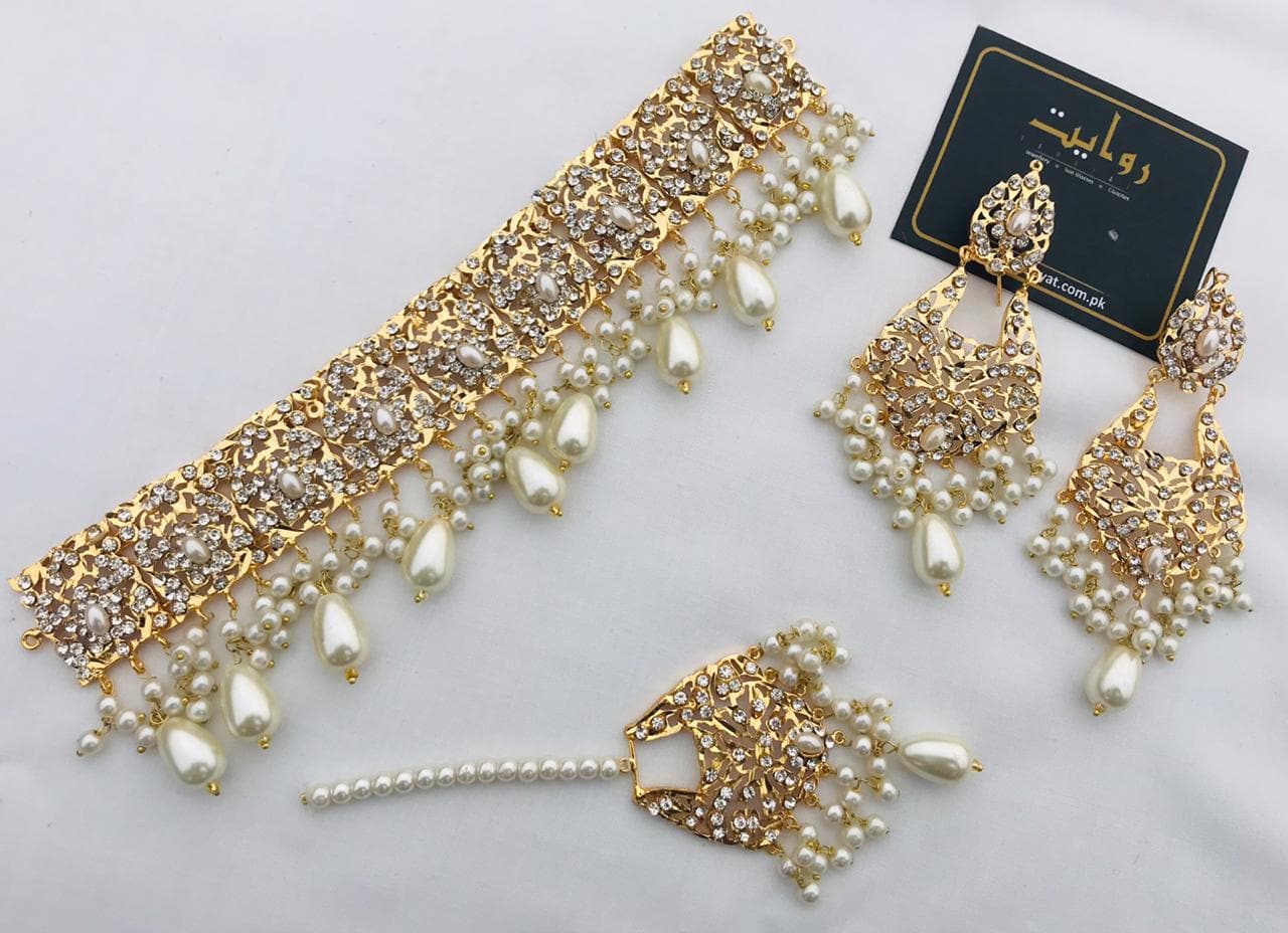 Rawayat Hyderabadi Choker Set-11 (Pearl) - Premium  from Rawayat - Just Rs 2450.00! Shop now at Cozmetica