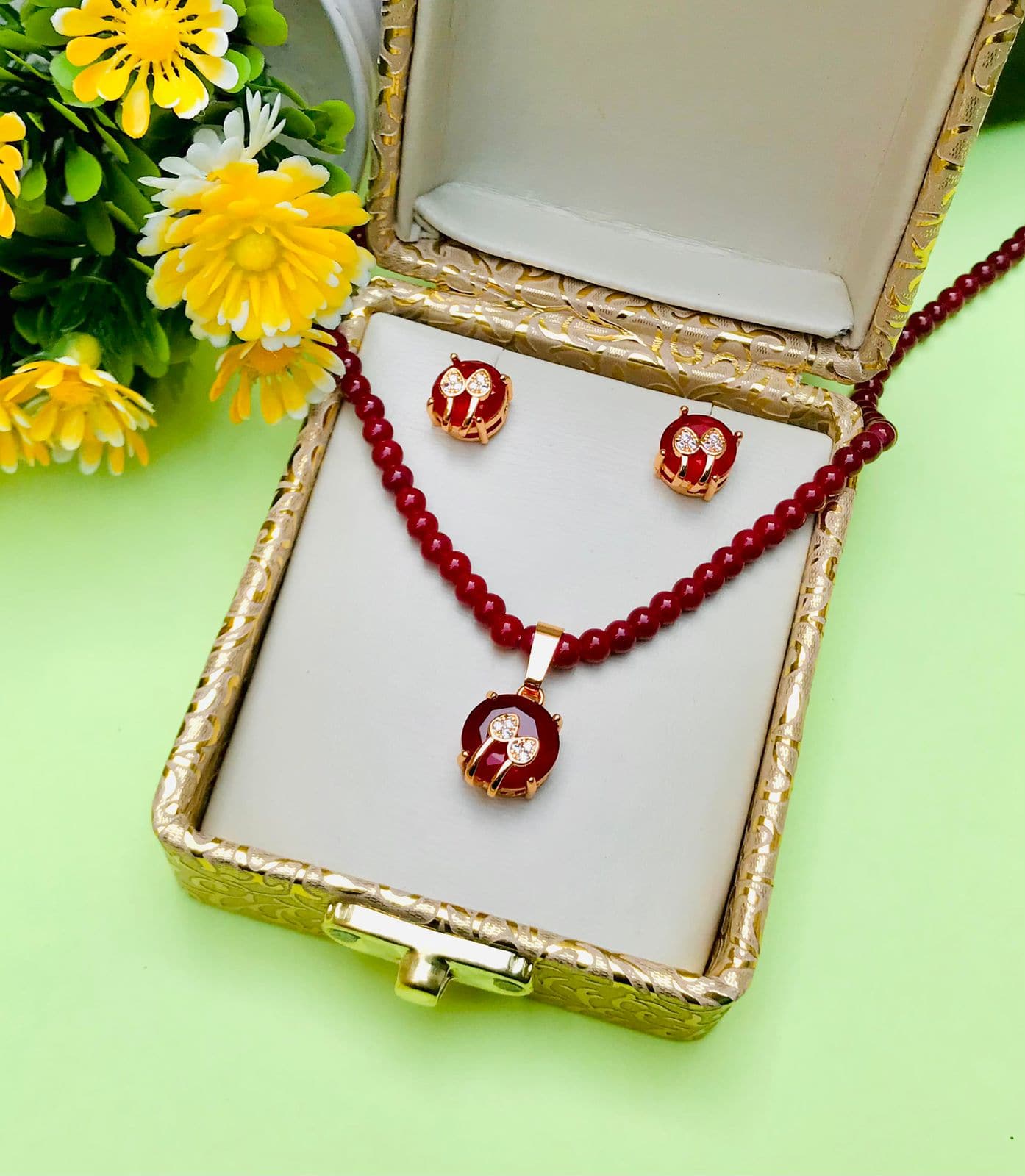 Rawayat Zircon Mala Set-17 (Maroon) - Premium  from Rawayat - Just Rs 999.00! Shop now at Cozmetica